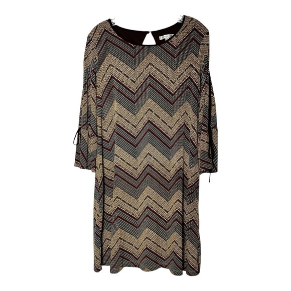 Sandra Darren Chevron Print Dress‎ Bell Sleeve Tie Detail Casual Womens Size 12 - Picture 1 of 10